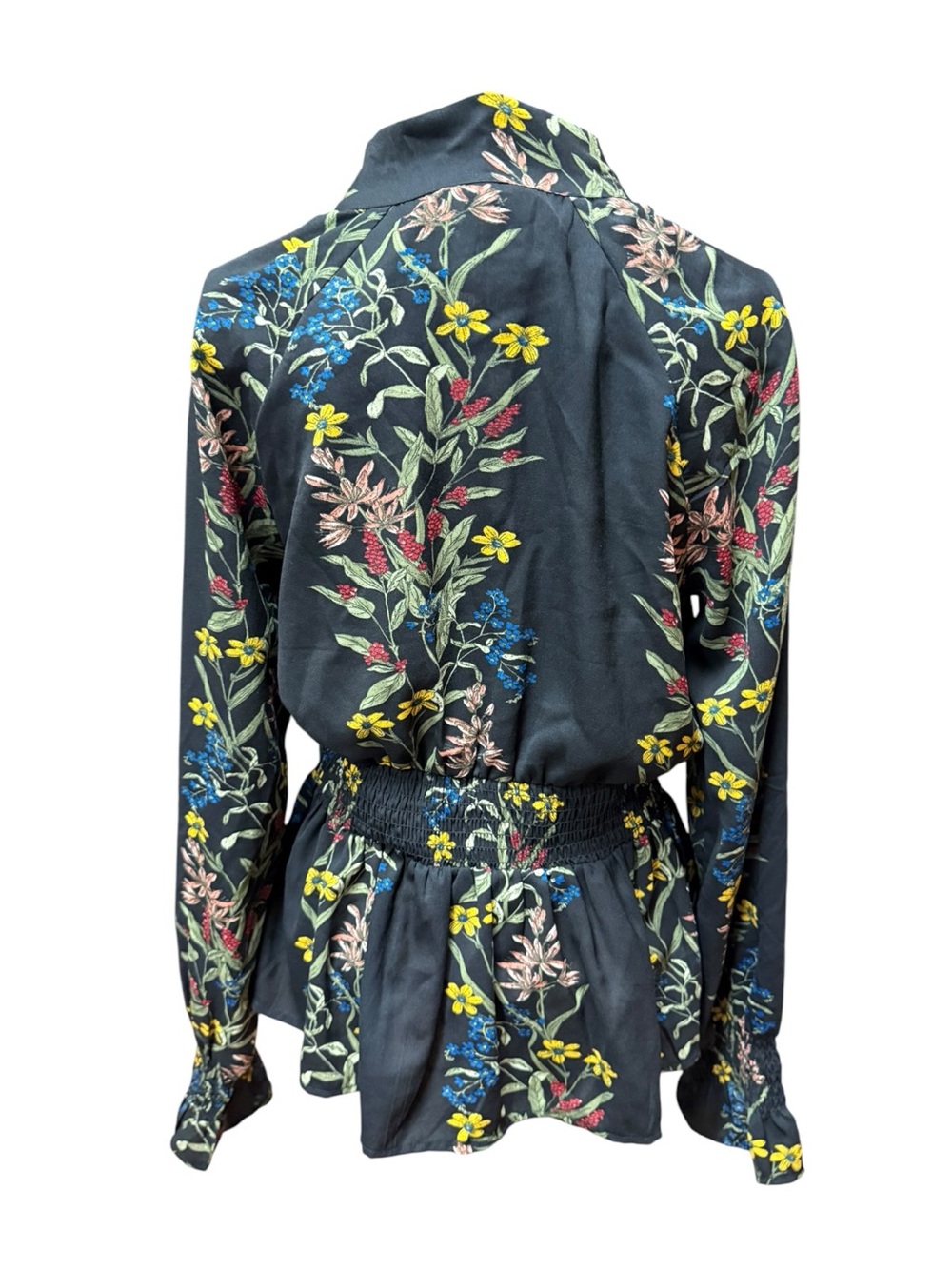 Truth Black Floral Tie-Neck Smocked Waist Blouse small - Picture 6 of 7